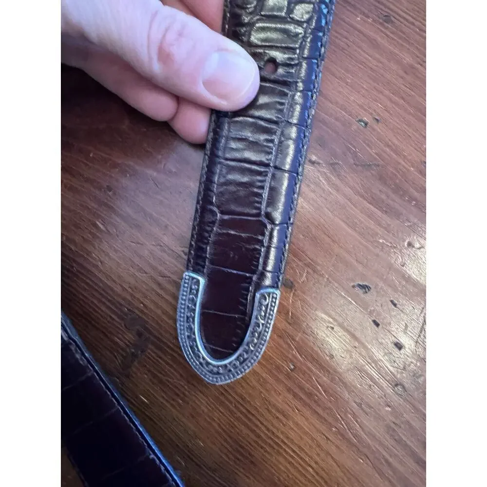 Brighton Belt Women XL 36 Crocodile Embossed Brown Suede Chunky Silver